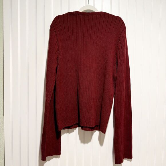 Vintage Y2K Abercrombie Fitch V Neck Sweater Ribbed Maroon Cotton Mens Large - Picture 5 of 5